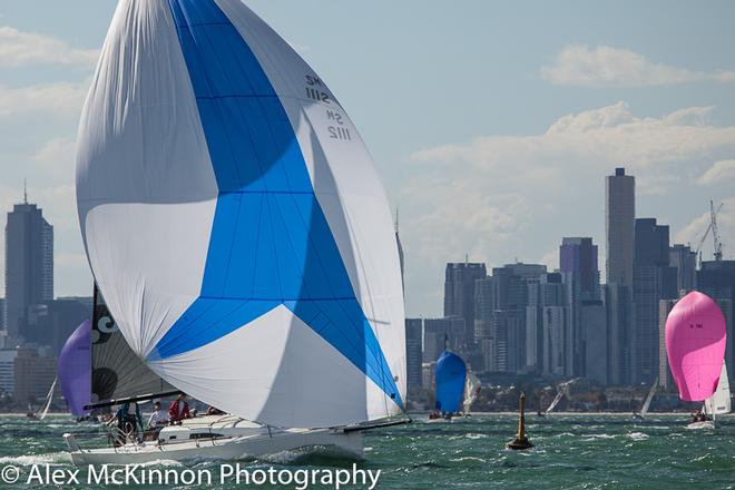 Stuart Lyon from SYC skippering Jake - Enjoying a reach to the finish, which gave them second overall in the Super11 Division - Club Marine Series ©  Alex McKinnon Photography http://www.alexmckinnonphotography.com