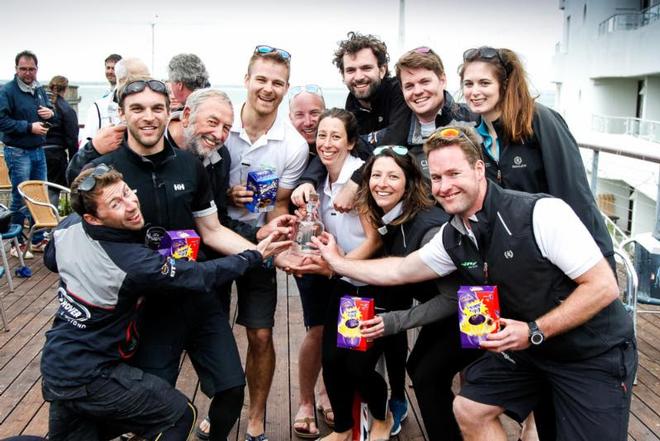 The crew of Roger Bowden's King 40, Nifty celebrate their overall win in IRC One win at the RORC Easter Challenge prizegiving © Paul Wyeth / www.pwpictures.com http://www.pwpictures.com