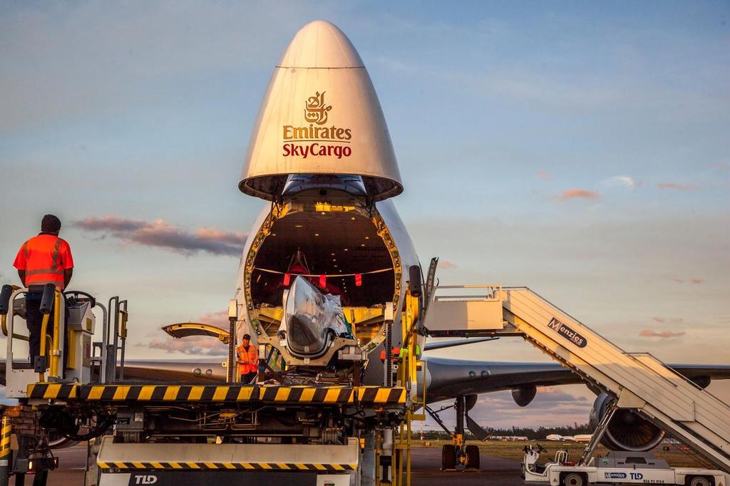 - Emirates Sky Cargo 747 arrives in Bermuda and unloads Emirates Team NZ's AC50 © Hamish Hooper/Emirates Team NZ http://www.etnzblog.com