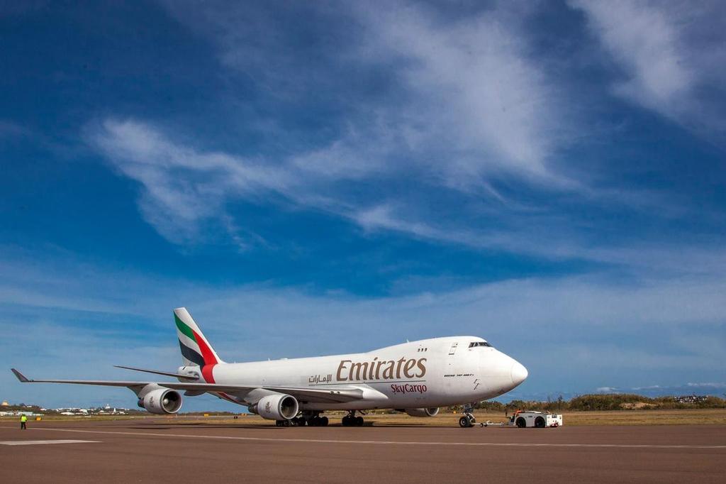  - Emirates Sky Cargo 747 arrives in Bermuda and unloads Emirates Team NZ's AC50 © Hamish Hooper/Emirates Team NZ http://www.etnzblog.com
