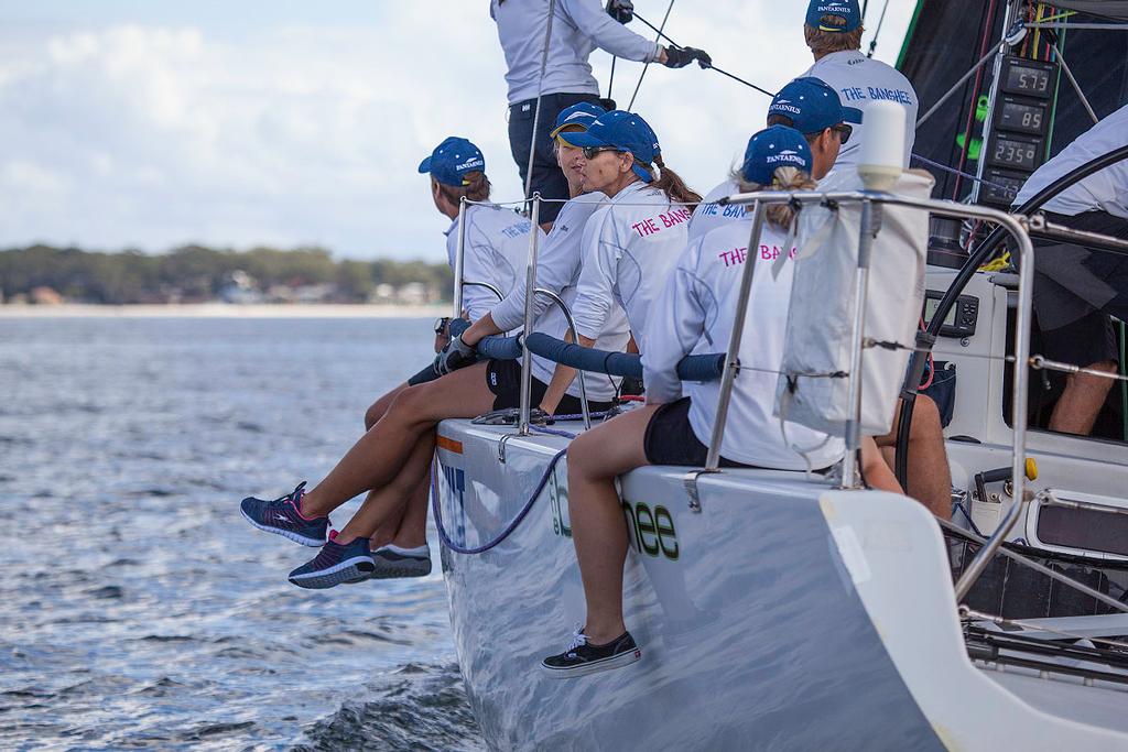 Extra bonus points for The Banshee for rocking the sponsor's caps!!! - Sail Port Stephens photo copyright  John Curnow taken at  and featuring the  class