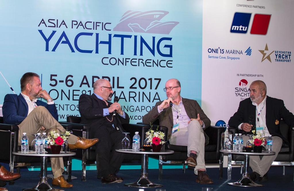 Panel: Ken Hickling, Sherpa 63; John Leonida, Clyde & Co; Stephen White, Sovran House Group; Oscar Siches, Marina Consultant. Asia Pacific Yachting Conference 2017 photo copyright Guy Nowell http://www.guynowell.com taken at  and featuring the  class