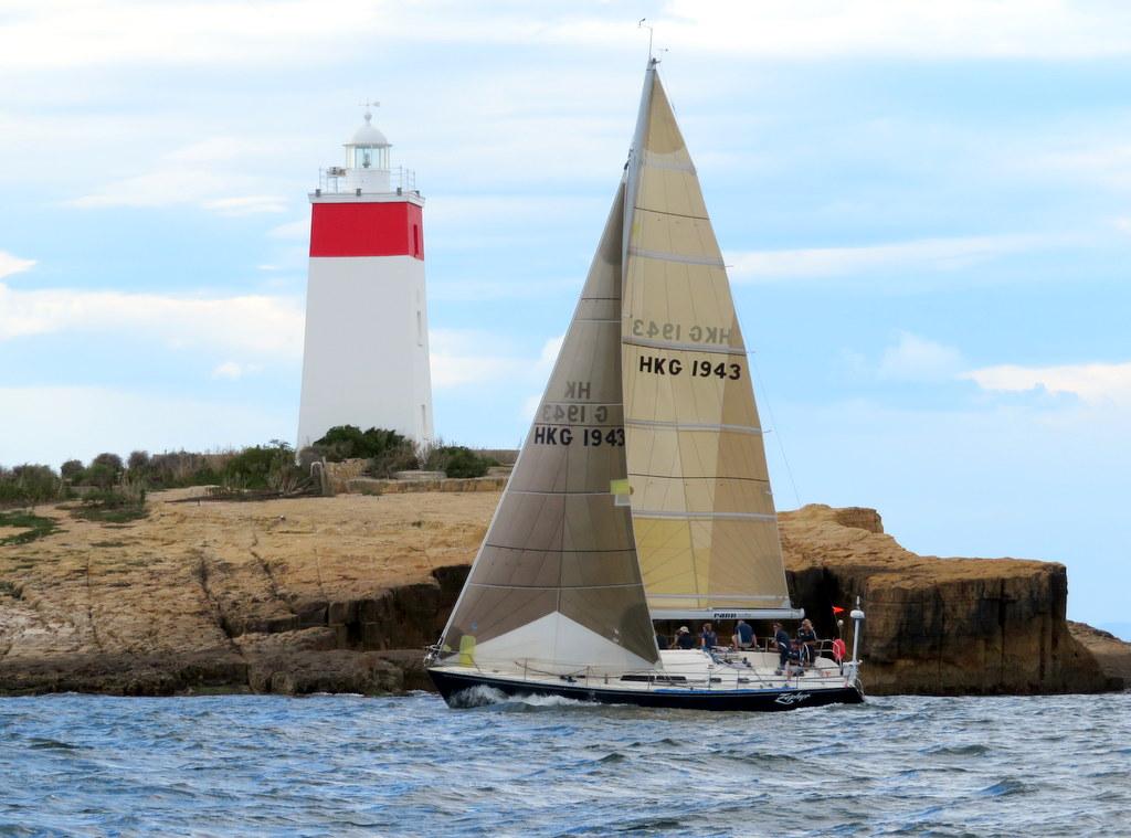 Zephyr,  winner of Group A (PHS) sailing to windward past the Iron Pot after rounding Betsey Island. - Hobart Combined Clubs Long race series ©  Peter Campbell