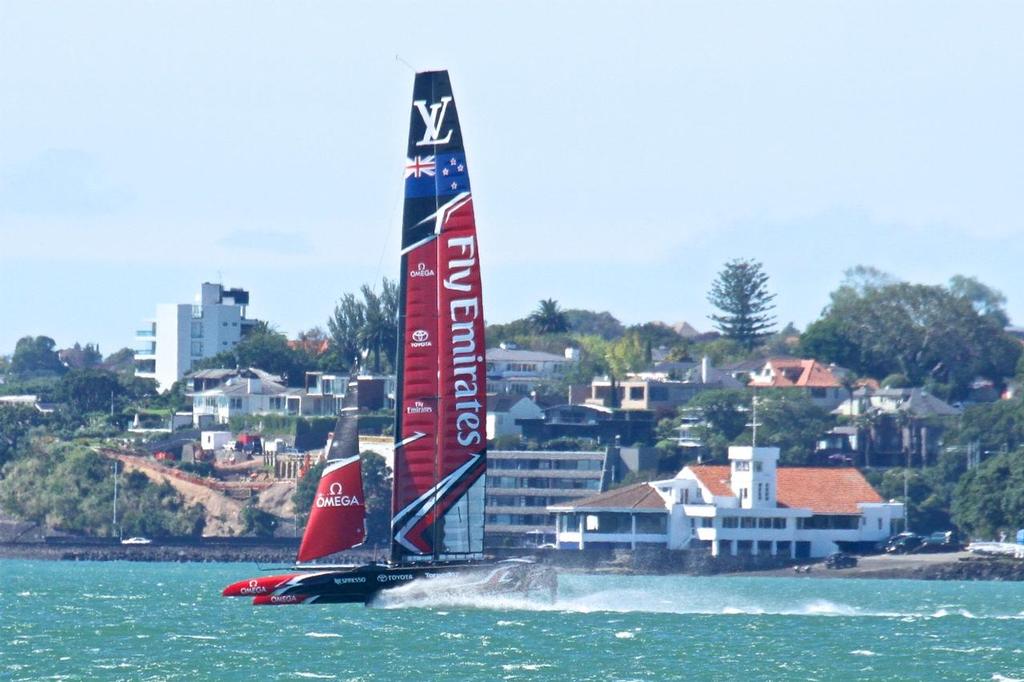 Emirates Team New Zealand AC50 on the Waitemata in 20-25kt winds.  March 16, 2017 photo copyright Richard Gladwell www.photosport.co.nz taken at  and featuring the  class