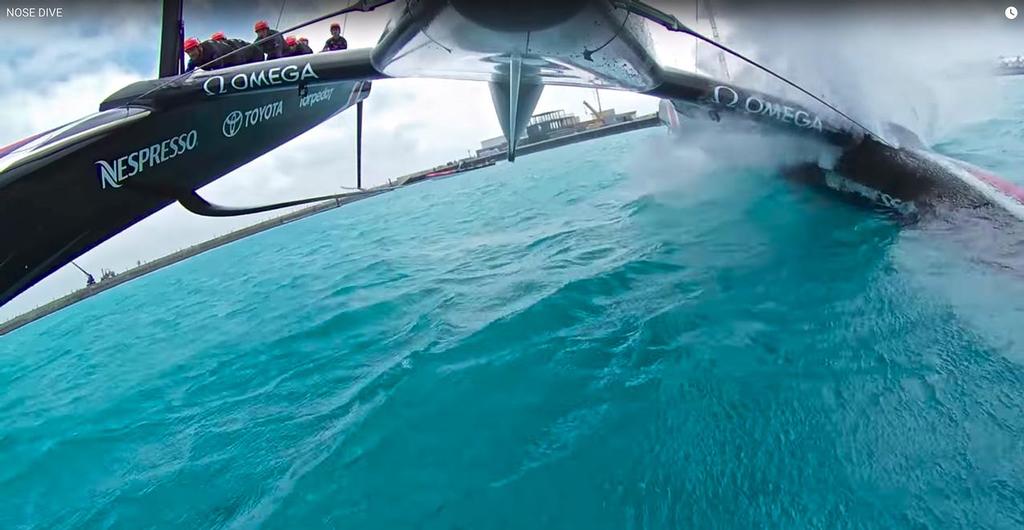 Emirates Team New Zealand still diving during a nosedive leaving harbour in Bermuda - April 26, 2017 © Emirates Team New Zealand http://www.etnzblog.com