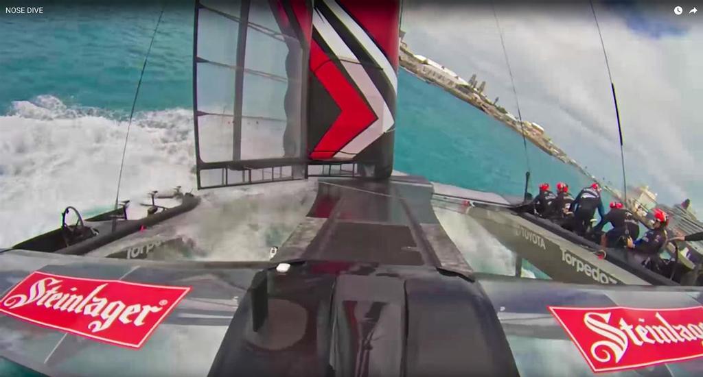 Emirates Team New Zealand takes a nosedive leaving harbour in Bermuda - April 26, 2017 © Emirates Team New Zealand http://www.etnzblog.com