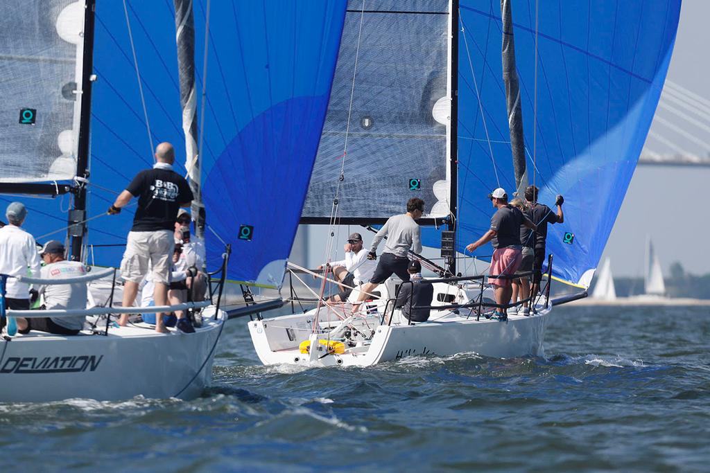 A small portion of the J/88 fleet was out practicing today, getting set to compete in Charleston Harbor's tricky tides for the weekend. © Tim Wilkes / Charleston Race Week