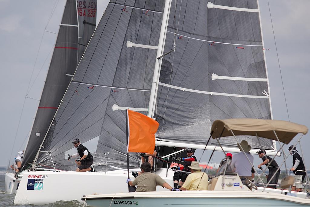 Matt Archibald’s HARD1 from Halifax, Nova Scotia executes one of many close crosses that took place in the crowded ORC Class C at Sperry Charleston Race Week 2017. © Meredith Block/ Charleston Race Week http://www.charlestonraceweek.com/