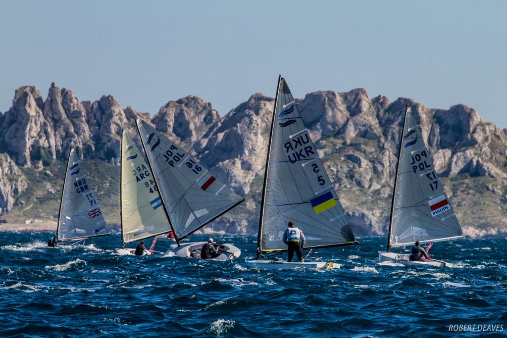 Fleet in action - 2017 Finn European Championship ©  Robert Deaves