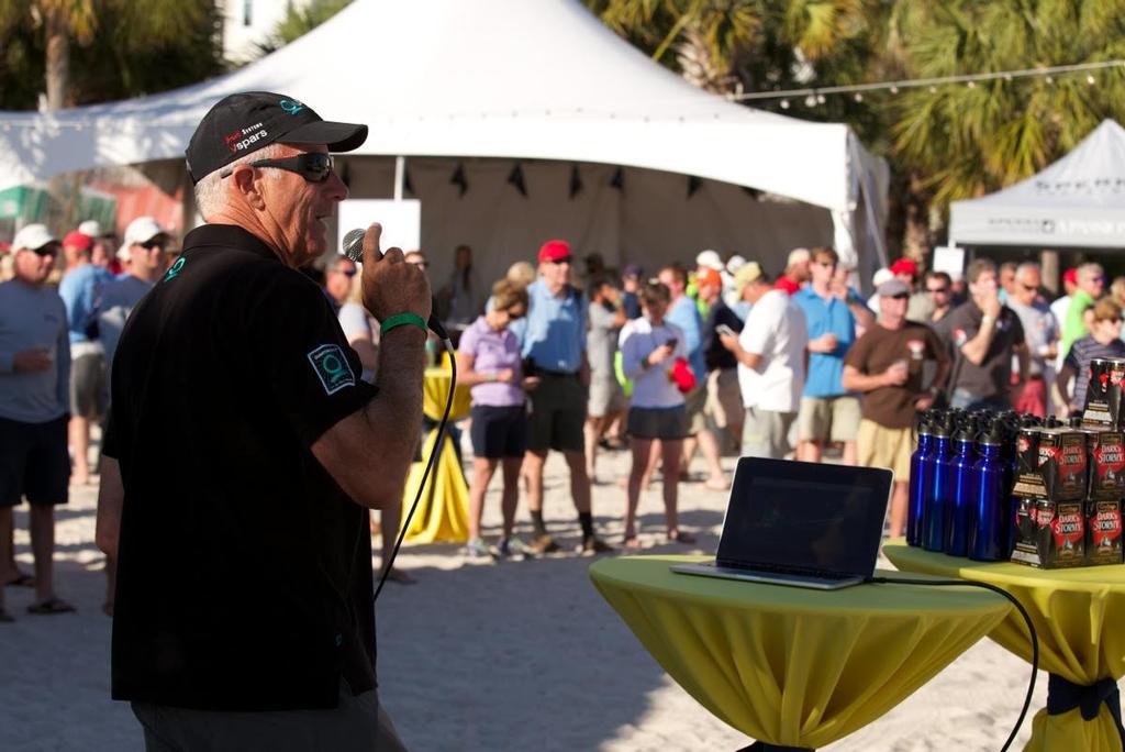America’s Cup winner Ed Baird debriefs a big crowd with video analysis as Quantum Sails helps make better sailors at the post-race party after the first day of racing at Sperry Charleston Race Week 2017 © Meredith Block/ Charleston Race Week http://www.charlestonraceweek.com/