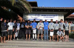 Top 3 overall podium of the Portoroz Melges 24 Regatta, season opener of the 2017 Melges 24 European Sailing Series and Melges 24 Italian Sailing Series photo copyright  IM24CA / ZGN / Andrea Carloni taken at  and featuring the  class