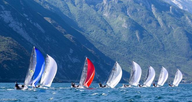 Melges 24 fleet sailing on the final day of the Melges 24 European Sailing Series Regatta in Riva del Garda ©  IM24CA/ZGN/Mauro Melandri