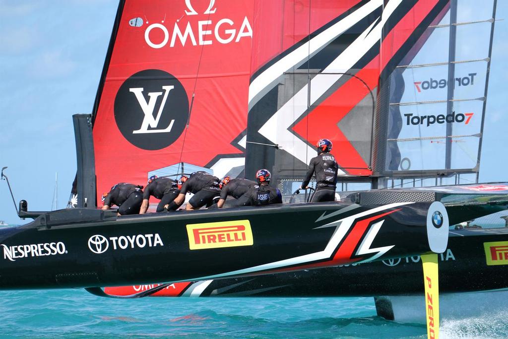 The Paloton at work in the Pre-Start, race 5, Day 1, America's Cup 2017, May 27, 2017 Great Sound Bermuda photo copyright Richard Gladwell www.photosport.co.nz taken at  and featuring the  class