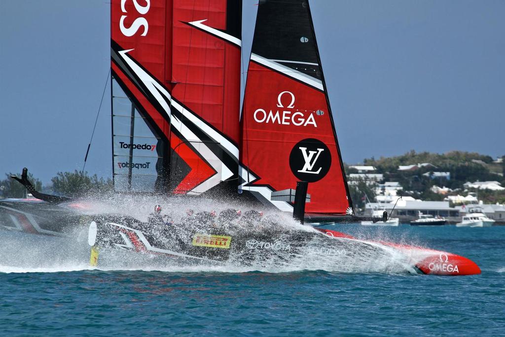 Race 10 - Emirates Team NZ's cyclors  take a dip as they chase Land Rover BAR in Race 10 - 35th America's Cup - Bermuda  May 28, 2017 photo copyright Richard Gladwell www.photosport.co.nz taken at  and featuring the  class