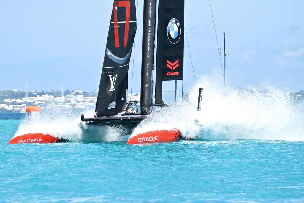 Race 8 - Oracle Team USA celebrates a win in Race 8 with a finish line wheelie  - 35th America's Cup - Bermuda  May 27, 2017 photo copyright Richard Gladwell www.photosport.co.nz taken at  and featuring the  class