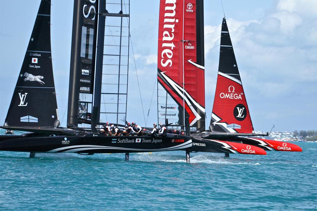 Race 9 - Softbank Team Japan crosses ahead off Emirates Team New Zealand  - 35th America's Cup - Bermuda  May 27, 2017 photo copyright Richard Gladwell www.photosport.co.nz taken at  and featuring the  class