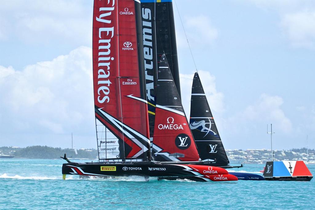 Emirates Team New Zealand cross the line second to win Race 14  - Round Robin 1 - America's Cup 2017, May 29, 2017 Great Sound Bermuda photo copyright Richard Gladwell www.photosport.co.nz taken at  and featuring the  class
