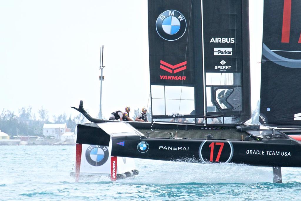 Oracle Team USA crosses the finish line to probably take Match Point -mirates Team NZ - Round Robin 2 - America's Cup 2017, June 1, 2017 Great Sound Bermuda photo copyright Richard Gladwell www.photosport.co.nz taken at  and featuring the  class