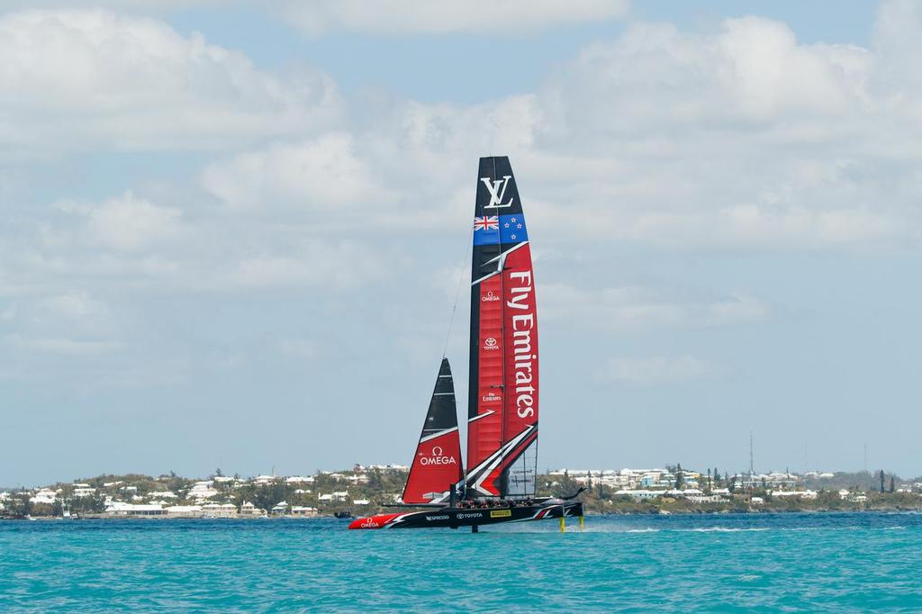 Emirates Team New Zealand sailing on Bermuda's Great Sound practice racing in the lead up to the 35th America's Cup. © Richard Hodder/Emirates Team New Zealand