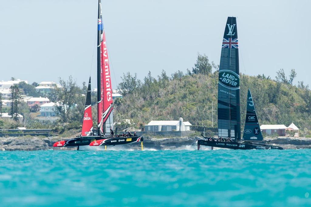 Emirates Team New Zealand sailing on Bermuda’s Great Sound practice racing in the lead up to the 35th America’s Cup. © Hamish Hooper/Emirates Team NZ http://www.etnzblog.com