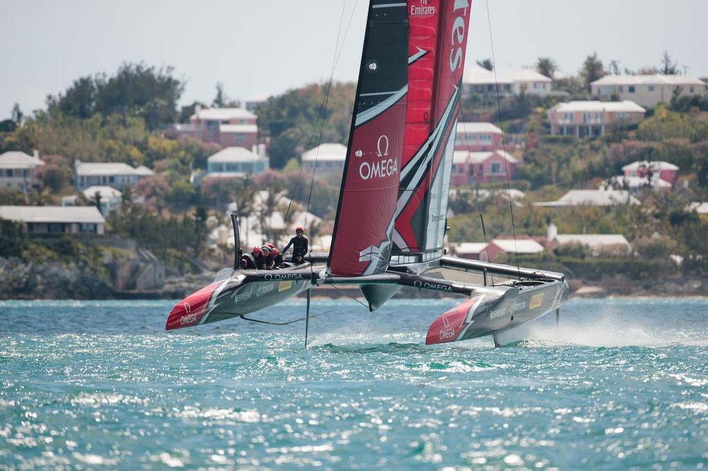 Emirates Team New Zealand sailing on Bermuda's Great Sound training, testing and practice racing in the lead up to the 35th America's Cup © Richard Hodder/Emirates Team New Zealand