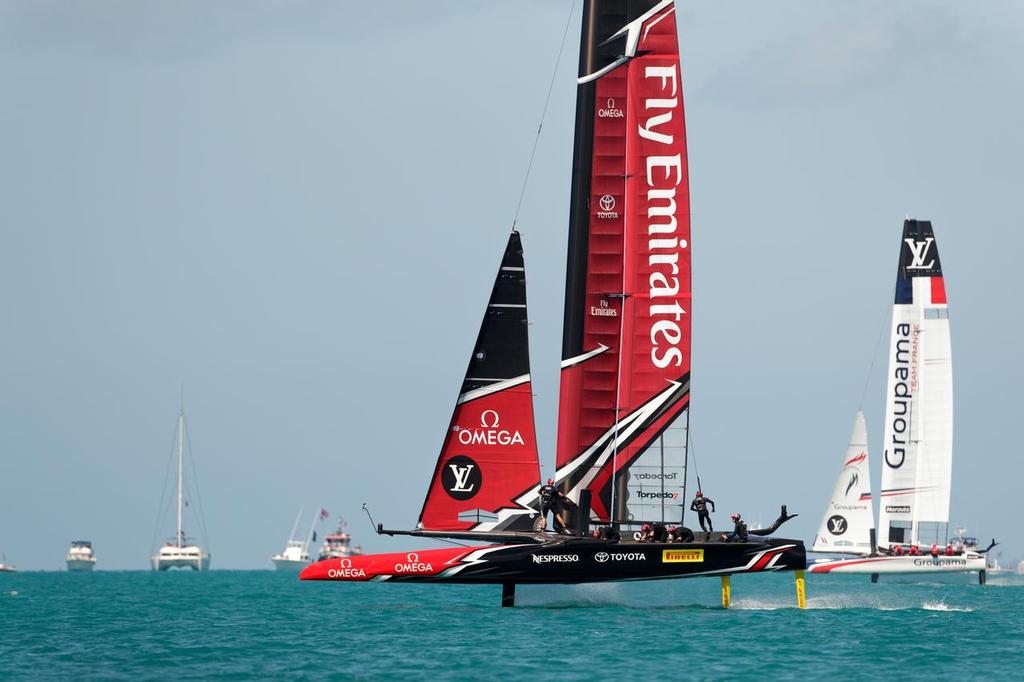 27/05/17 Emirates Team New Zealand sailing on Bermuda's Great Sound in the Louis Vuitton America's Cup Qualifiers 
Round Robin 1 - Race 3 - Emirates Team New Zealand (NZL) vs. Groupama Team France (FRA) photo copyright Richard Hodder/Emirates Team New Zealand taken at  and featuring the  class