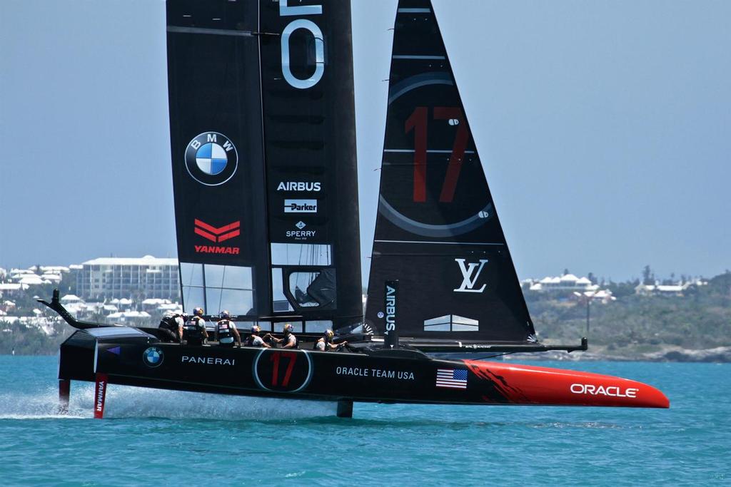 Tom Slingsby  on the pedals - behind Jimmy Spithill - Oracle Team USA - nRound Robin 2, Day 4 - 35th America’s Cup - Bermuda  May 30, 2017 © Richard Gladwell www.photosport.co.nz