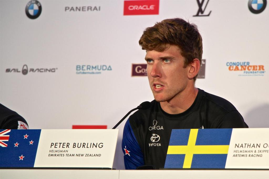 Peter Burling makes a point at the Media Conference - Round Robin 2, Day 4 - 35th America's Cup - Bermuda  May 30, 2017 © Richard Gladwell www.photosport.co.nz
