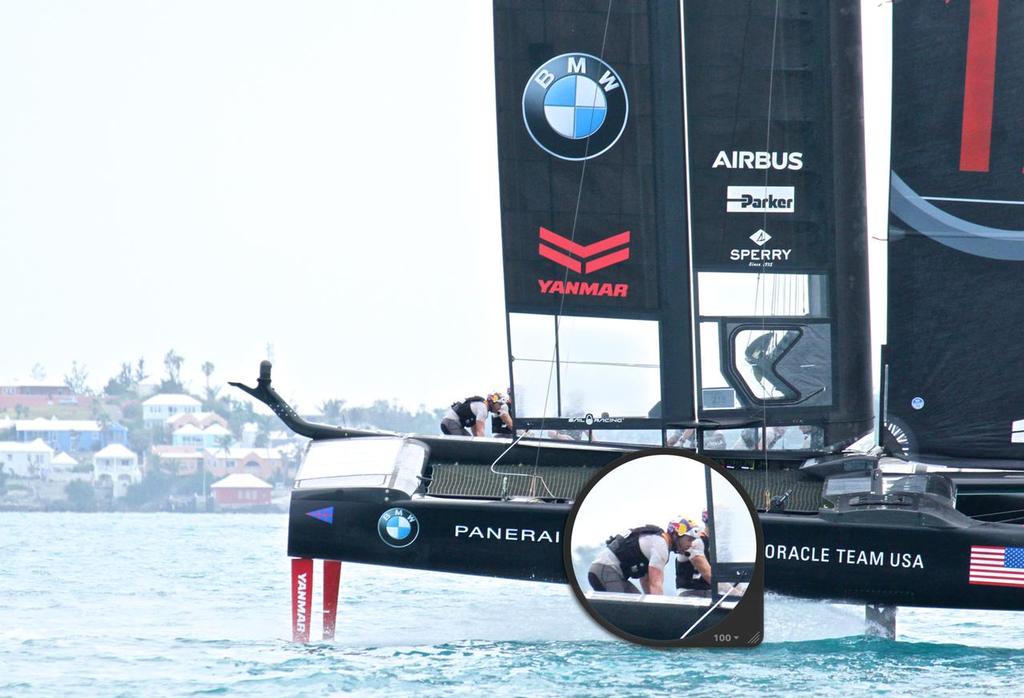Oracle Team USA with Tom Slingsby in the cycling position behind Jimmy Spithill - Round Robin 2, Day 6 - 35th America’s Cup - Bermuda  June 1, 2017 © Richard Gladwell www.photosport.co.nz