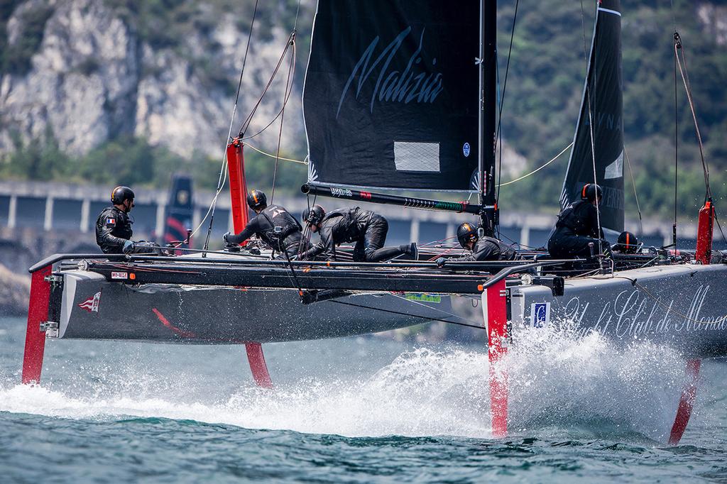 Pierre Casiraghi's Malizia - Yacht Club Monaco at speed  - GC32 Riva Cup photo copyright Jesus Renedo / GC32 Racing Tour taken at  and featuring the  class