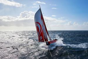 Epic helicopter footage of Dongfeng Race Team sailing between Glenan Island and Groix Island, South Brittany - Volvo Ocean Race photo copyright  Benoit Stichelbaut / Dongfeng Race Team taken at  and featuring the  class