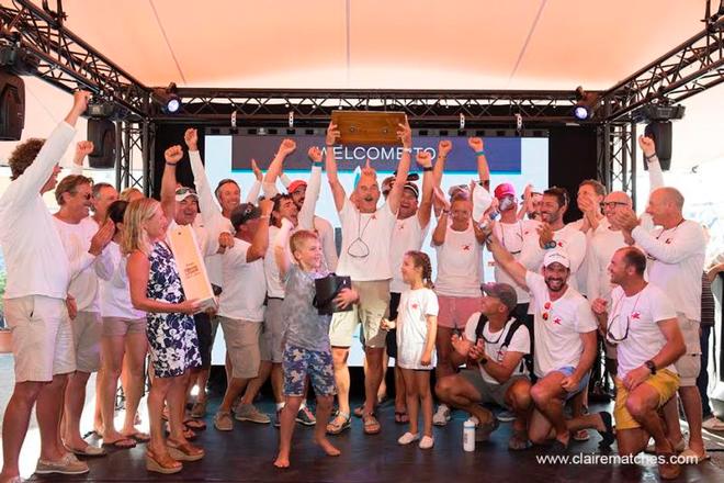 The crew of the Frers, designed Bolero enjoying their spotlight moment – Superyacht Cup © www.clairematches.com