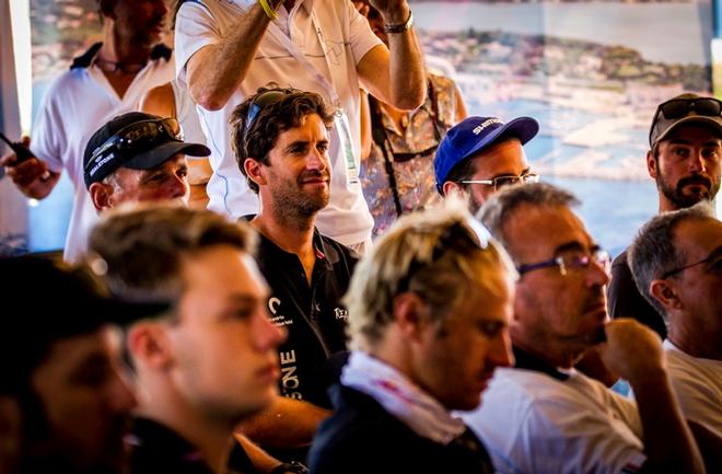 At the skippers' briefing on the practice day at the GC32 Villasimius Cup © Jesus Renedo / GC32 Racing Tour