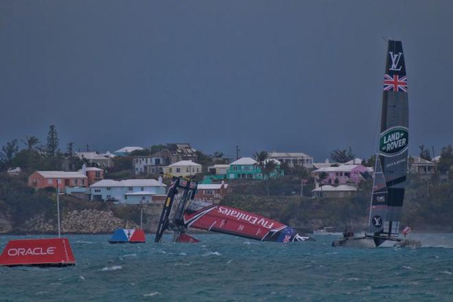 Emirates Team New Zealand Capsize - Day 11 - America's Cup 2017 ©  Richard Smith