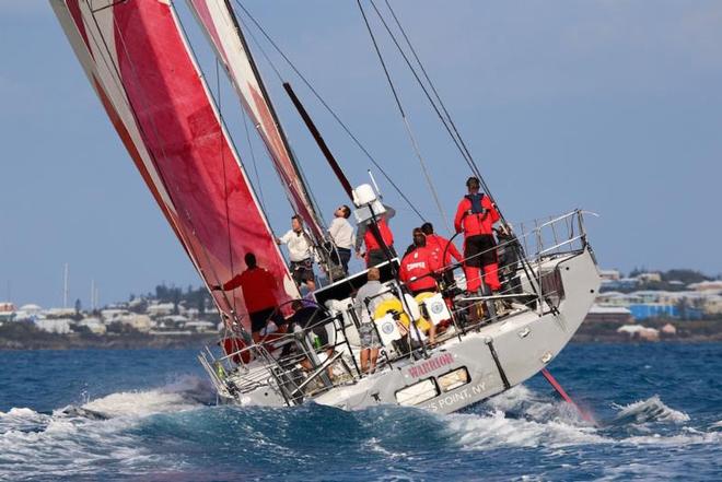 Arriving in Bermuda. Monohull line honours and overall winner, Stephen Murray Jr.'s Volvo 70 Warrior, operated by the non-profit US Merchant Marine Academy Foundation set the new race record for the Antigua Bermuda Race in  May this year  ©  Tom Clarke