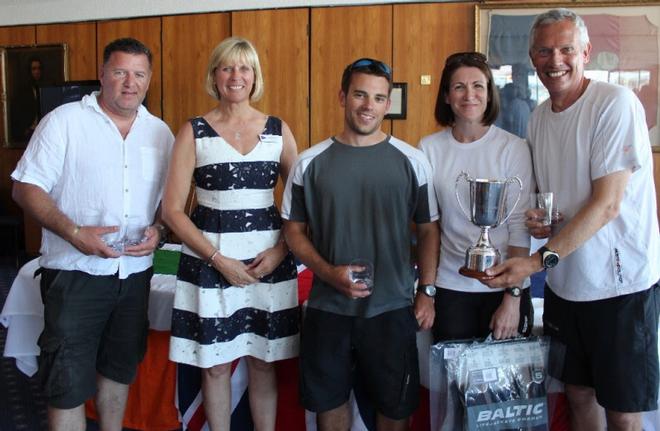 J.A.T. J/80 Open National Champions. (R-L) Skipper Kevin Sproul, Helen Yates, Chris Fisher, RSrnYC Commodore Karen Henderson-Williams (presenting award), and Adrian Gray. ©  Louay Habib / RSrnYC