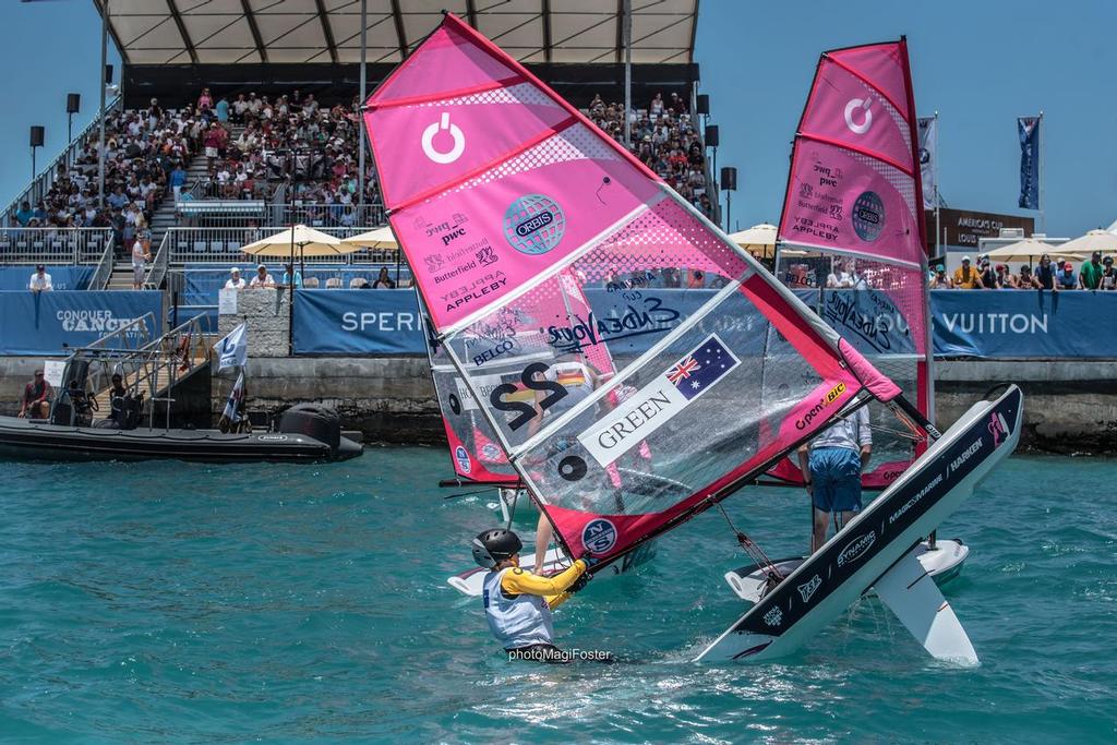 O'pen BIC freestylists entertain the AC Grand Stands - America's Cup Endeavour O'pen photo copyright Nevin Sayre taken at  and featuring the  class