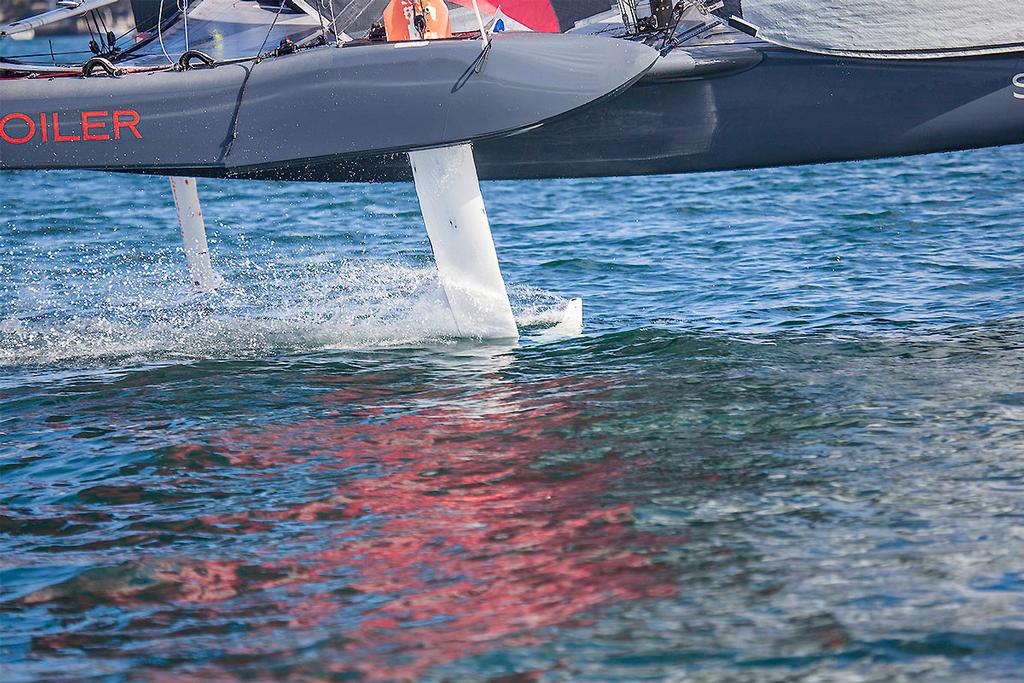 Foil deployed and easily carving it up at over 20 knots. - SuperFoiler Grand Prix ©  John Curnow