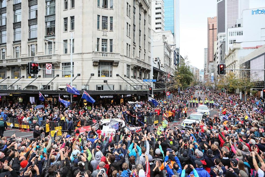 AUCKLAND, NEW ZEALAND - JULY 06:  A general view of Queen Street during the Team New Zealand Americas Cup Welcome Home Parade on July 6, 2017 in Auckland, New Zealand.  (Photo by Simon Watts/Getty Images) - photo © Getty Images
