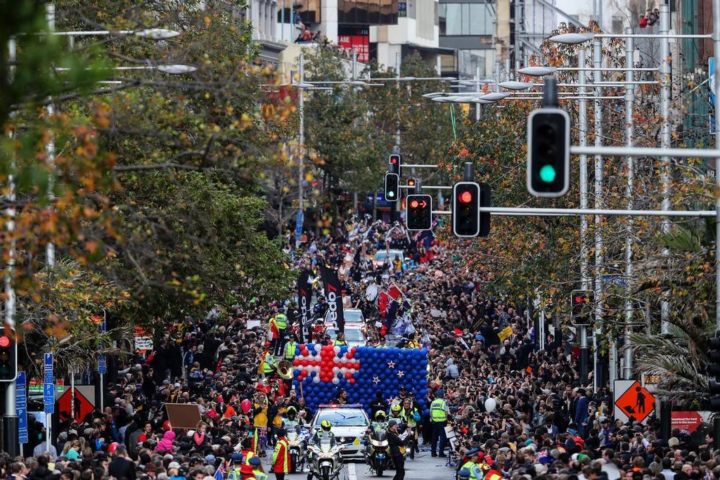 A general view of Queen Street during the Emirates Team New Zealand Americas Cup Welcome Home Parade on July 6, 2017 in Auckland, New Zealand.  (Photo by Simon Watts/Getty Images) photo copyright Getty Images taken at  and featuring the  class