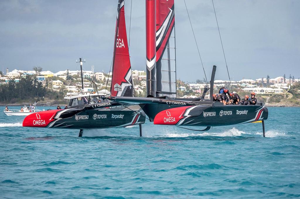 23/4/17- Emirates Team New Zealand sailing on Bermuda's Great Sound for the second day of testing in the lead up to the 35th America's Cup photo copyright Hamish Hooper/Emirates Team NZ http://www.etnzblog.com taken at  and featuring the  class