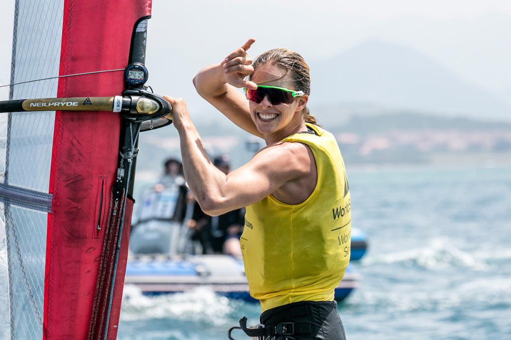 Patricia Freitas full of smiles afer her RSX gold - 2017 World Cup Series Final - Santander photo copyright  Jesus Renedo / Sailing Energy http://www.sailingenergy.com/ taken at  and featuring the  class
