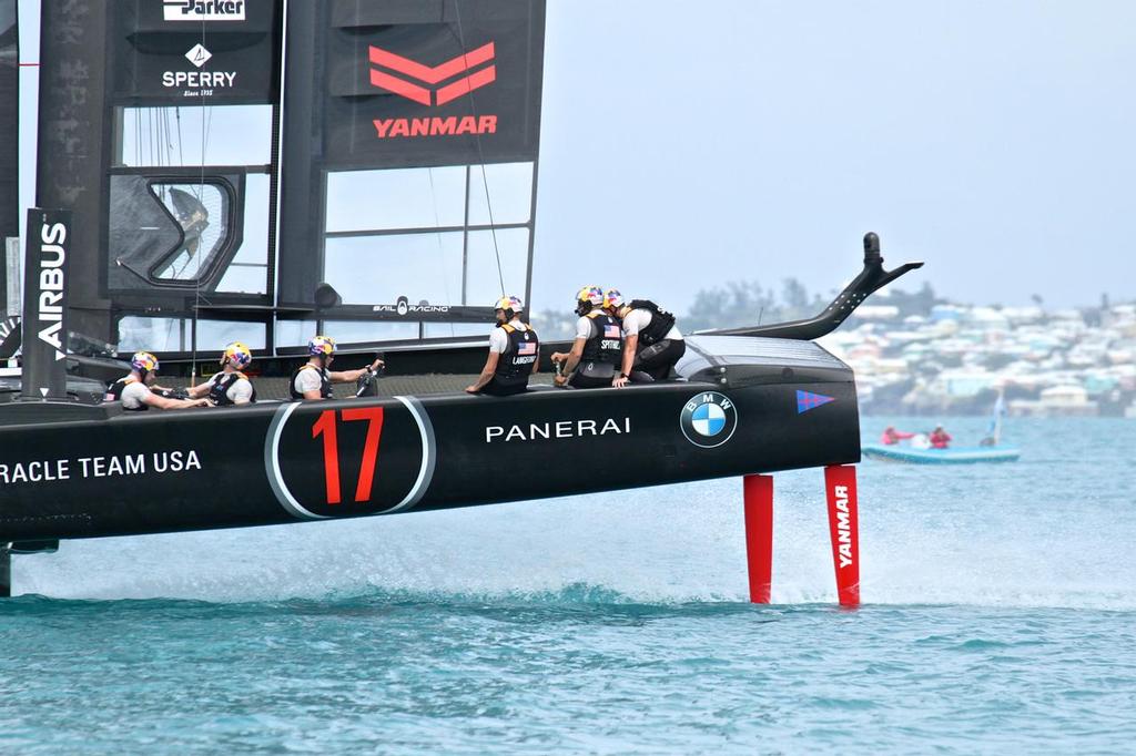Tom Slingsby pedals hard Oracle Team USA - Round Robin 2, Day 7 - 35th America's Cup - Bermuda  June 2, 2017 © Richard Gladwell www.photosport.co.nz