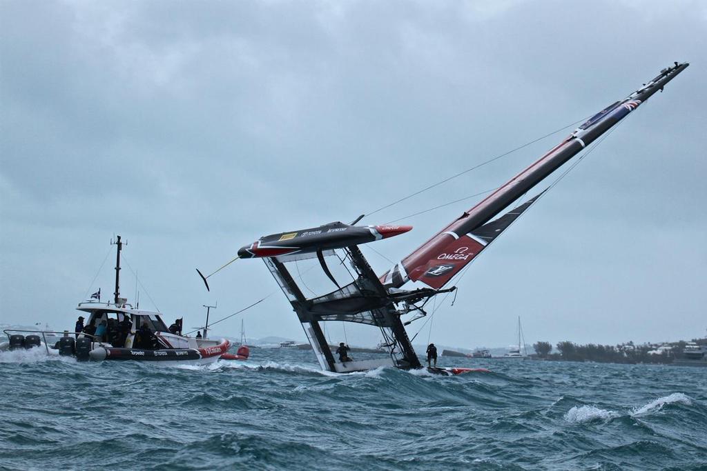 Emirates Team New Zealand being righted - Semi-Final, Day 11 - 35th America's Cup - Bermuda  June 6, 2017 photo copyright Richard Gladwell www.photosport.co.nz taken at  and featuring the  class