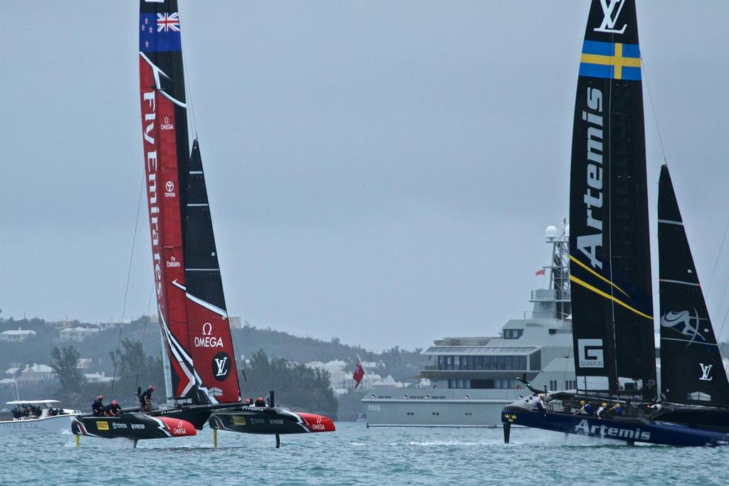 Artemis Racing  botches a tack as she tried to Cover Emirates Team NZ on Leg 3- Challenger Finals, Day 14  - 35th America's Cup - Bermuda  June 10, 2017 © Richard Gladwell www.photosport.co.nz
