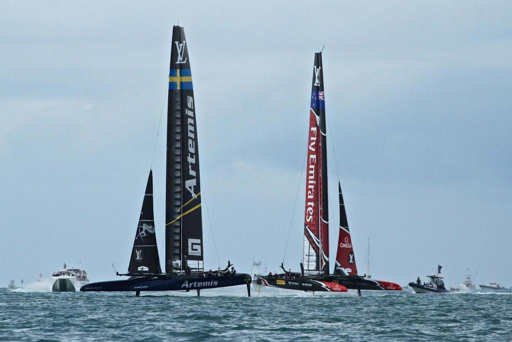 Artemis Racing leads Emirates Team NZ - Race 3, Leg 3 - Challenger Finals, Day 14  - 35th America's Cup - Bermuda  June 10, 2017 © Richard Gladwell www.photosport.co.nz