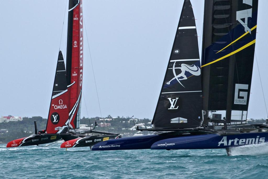 Emirates Team New Zealand and Artemis Racing at the end of Leg 4, Race 4 - Challenger Final, Day  2 - 35th America's Cup - Day 15 - Bermuda  June 11, 2017 © Richard Gladwell www.photosport.co.nz