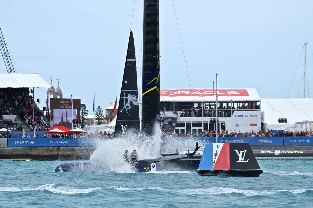 Artemis Racing hits the handbrake at the finish of Race 6 - Challenger Finals, Day 15  - 35th America's Cup - Bermuda  June 11, 2017 © Richard Gladwell www.photosport.co.nz