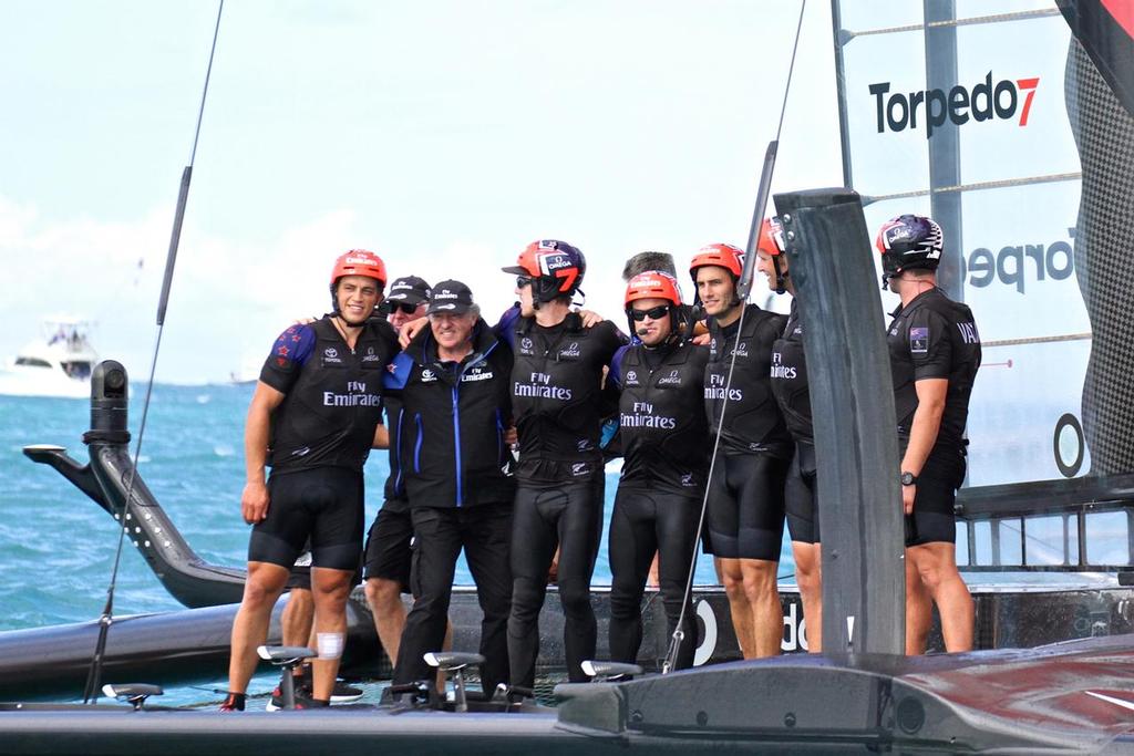 Emirates Team New Zealand celebrate - Challenger Final, Day  3 - 35th America's Cup - Day 16 - Bermuda  June 12, 2017 © Richard Gladwell www.photosport.co.nz
