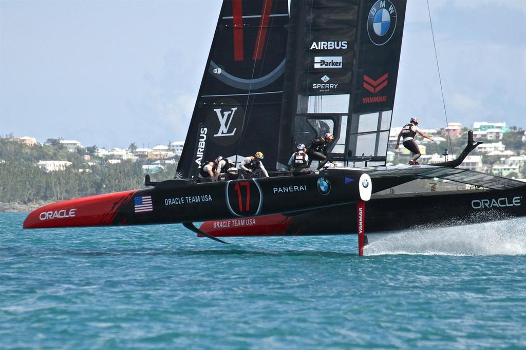 Oracle Team USA - Prepare for a foiling gybe - 35th America's Cup - Bermuda  June 15, 2017 photo copyright Richard Gladwell www.photosport.co.nz taken at  and featuring the  class